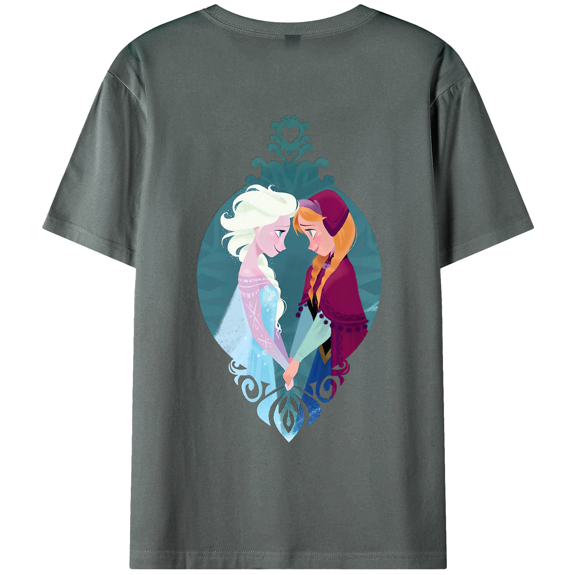 （画像用） アナと雪の女王 アンナ エルサ Frozen Anna Elsa 綿100％ メンズ半袖Tシャツ（バックプリント） 通気性